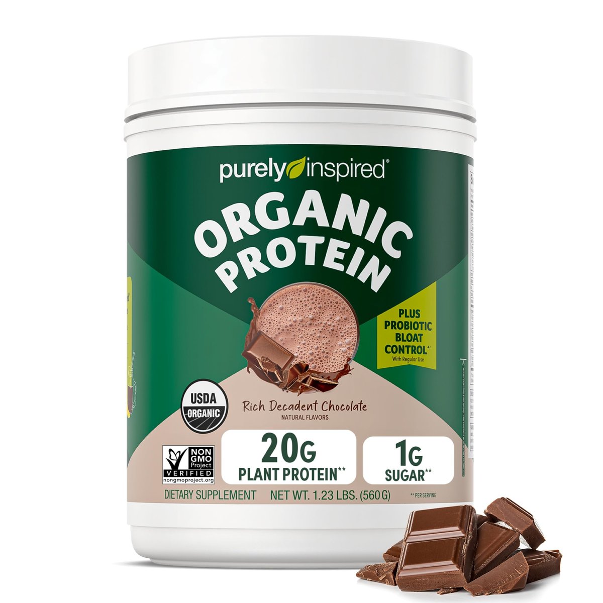 Purely Inspired Plant-Based Protein Powder for Men & Women, Rich Decadent Chocolate (16 Servings) - Vegan & Organic - 20g of Pea Protein Powder for Smoothies & Shakes - Dairy-Free, & Gluten-Free - görsel 7