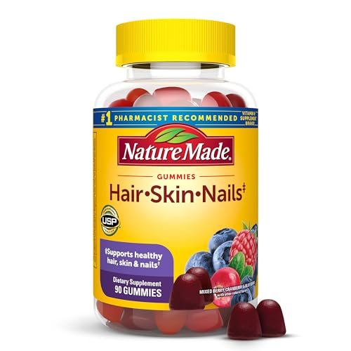 Nature Made Hair Skin and Nails with Biotin 2500 mcg, Dietary Supplement for Healthy Hair, Skin & Nails Support, 90 Gummies, 45 Day Supply - görsel 1