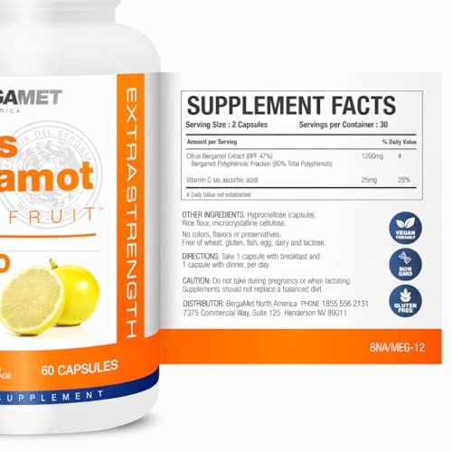 BergaMet Citrus Bergamot Supplement, 170:1 Extract, 1200mg, 80% Polyphenols, Italian Citrus Bergamot Supplement, 60 Capsules, 1 Month, Made in the USA - görsel 6