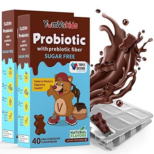 YumVs Probiotics for Kids with Prebiotic Fiber Sugar Free Chocolate Chewable Supplements - Dietary Supplement Chewables for Digestive Health - Toddlers, Kids & Teens 60 Count - görsel 12