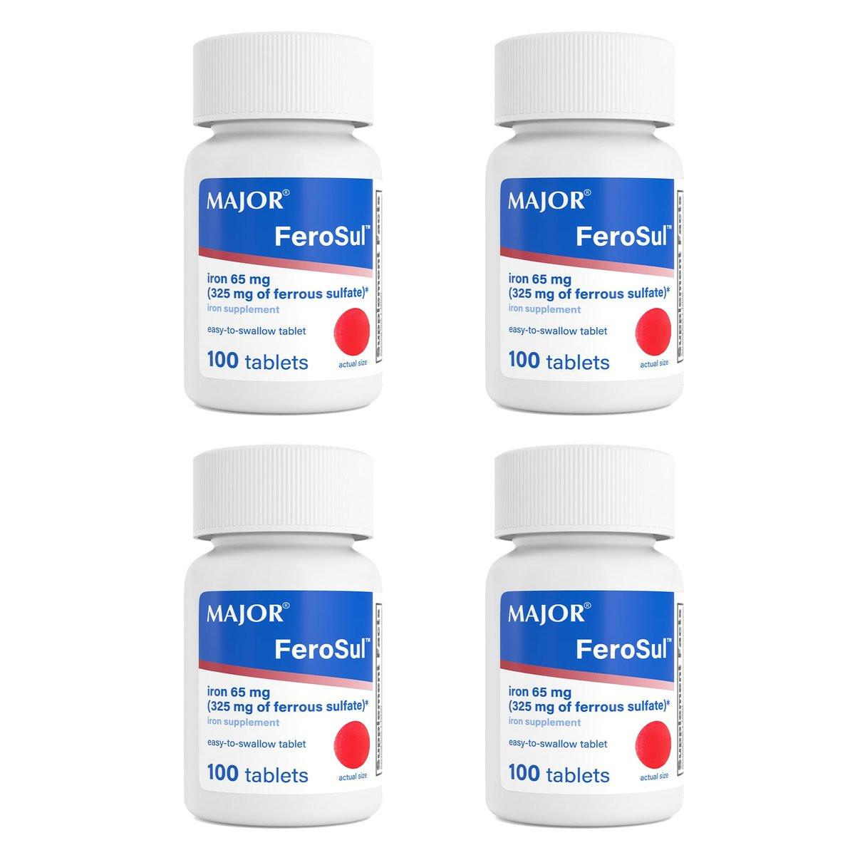 Major Ferosul - Ferrous Sulfate 325mg Tablets with 65mg of Elemental Iron - Iron Supplement for Women, Men - Red - 100 Count (4 Pack) - görsel 2