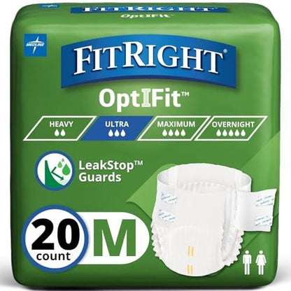 FitRight Adult Incontinence Briefs with Tabs, Ultra Absorbent, Medium (32" to 44"), 20 Count