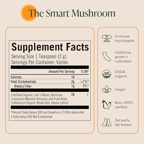 Om Lion’s Mane Mushroom Powder - Organic Mushroom Supplement and Nootropic - Support Memory, Focus and Nerve Health, 3.5 oz (50 Servings) - görsel 8