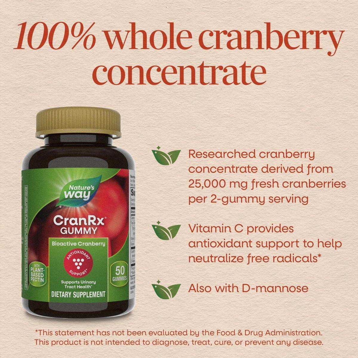 Nature's Way CranRx Cranberry Gummies, Urinary Tract Health and Antioxidant Support,* with Vitamin C, D-Mannose, Bioactive Cranberry Fruit Dietary Supplement, Berry Flavor, 60 Gummies - görsel 5