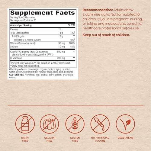 Nature's Way CranRx Cranberry Gummies, Urinary Tract Health and Antioxidant Support,* with Vitamin C, D-Mannose, Bioactive Cranberry Fruit Dietary Supplement, Berry Flavor, 60 Gummies - görsel 12