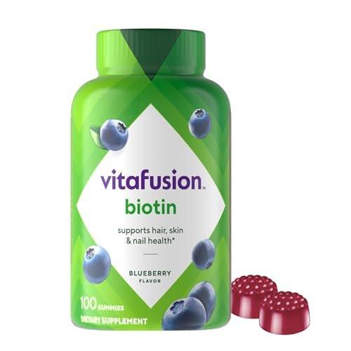 vitafusion Extra Strength Biotin Gummy Vitamins, Berry Flavored, 5,000 mcg Biotin Vitamins, America’s Number 1 Gummy Vitamin Brand, 50 Day Supply, 100 Count (packaging may vary) - görsel 1