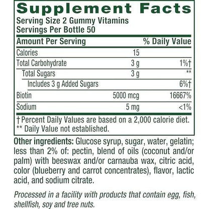 vitafusion Extra Strength Biotin Gummy Vitamins, Berry Flavored, 5,000 mcg Biotin Vitamins, America’s Number 1 Gummy Vitamin Brand, 50 Day Supply, 100 Count (packaging may vary)