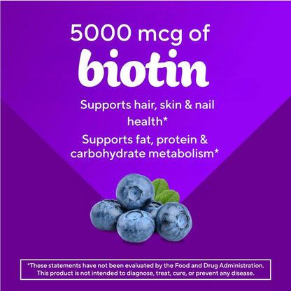vitafusion Extra Strength Biotin Gummy Vitamins, Berry Flavored, 5,000 mcg Biotin Vitamins, America’s Number 1 Gummy Vitamin Brand, 50 Day Supply, 100 Count (packaging may vary)