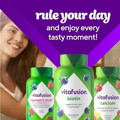 vitafusion Extra Strength Biotin Gummy Vitamins, Berry Flavored, 5,000 mcg Biotin Vitamins, America’s Number 1 Gummy Vitamin Brand, 50 Day Supply, 100 Count (packaging may vary)