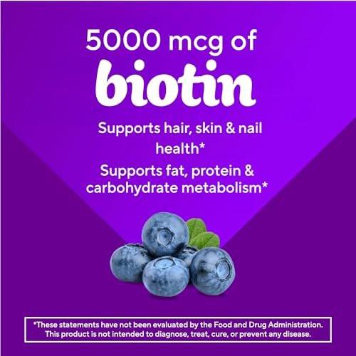 vitafusion Extra Strength Biotin Gummy Vitamins, Berry Flavored, 5,000 mcg Biotin Vitamins, America’s Number 1 Gummy Vitamin Brand, 50 Day Supply, 100 Count (packaging may vary) - görsel 5