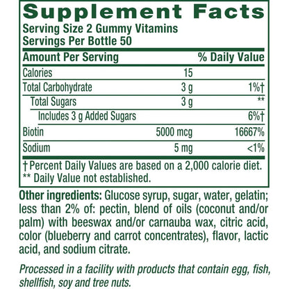 vitafusion Extra Strength Biotin Gummy Vitamins, Berry Flavored, 5,000 mcg Biotin Vitamins, America’s Number 1 Gummy Vitamin Brand, 50 Day Supply, 100 Count (packaging may vary)