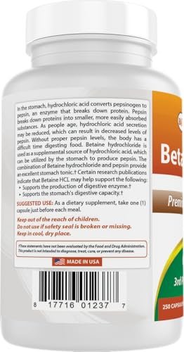 Best Naturals Betaine HCL 648 mg 250 Capsules - görsel 1