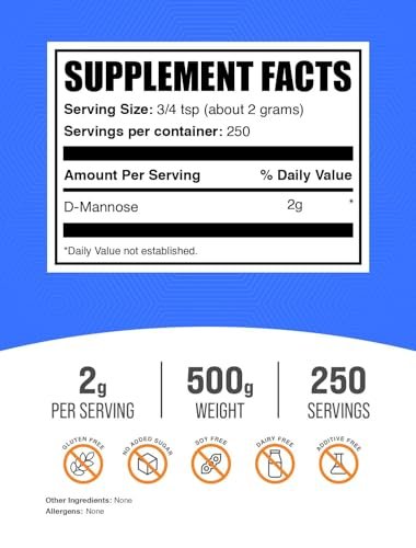 BulkSupplements.com D-Mannose Powder - D-Mannose Supplement, for Urinary Tract Health - Unflavored & Gluten Free, 2g per Serving, 500g (1.1 lbs) (Pack of 1)