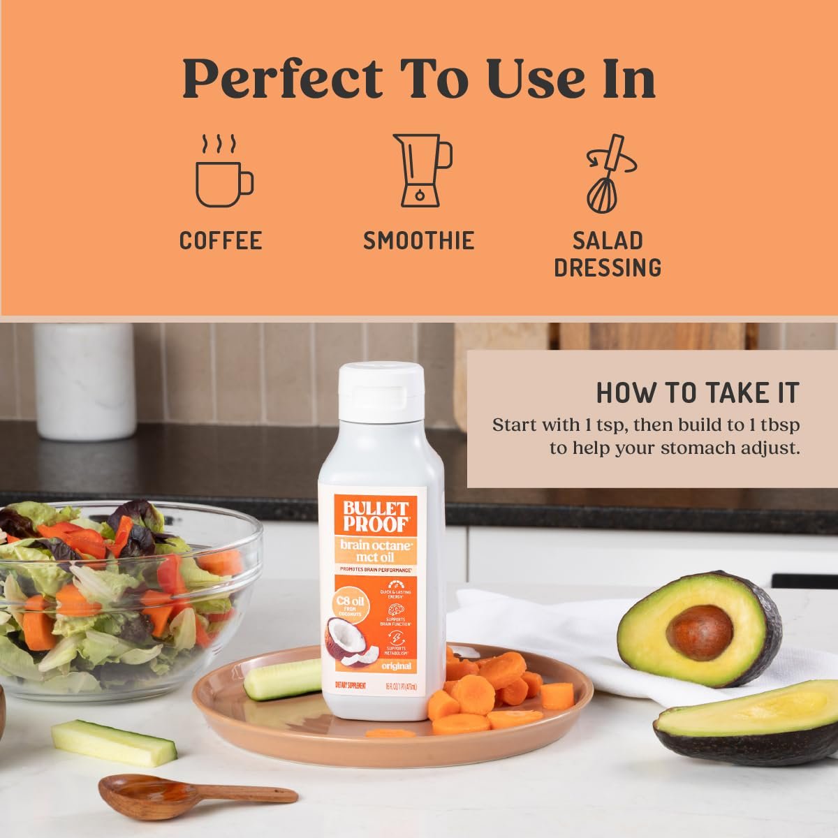 Bulletproof Brain Octane C8 MCT Oil, 16 oz – 100% Pure Coconut Oil, Triple-Distilled Keto Energy Supplement for Coffee & Smoothies, Unflavored, No Additives or Fillers, Non-GMO - görsel 10