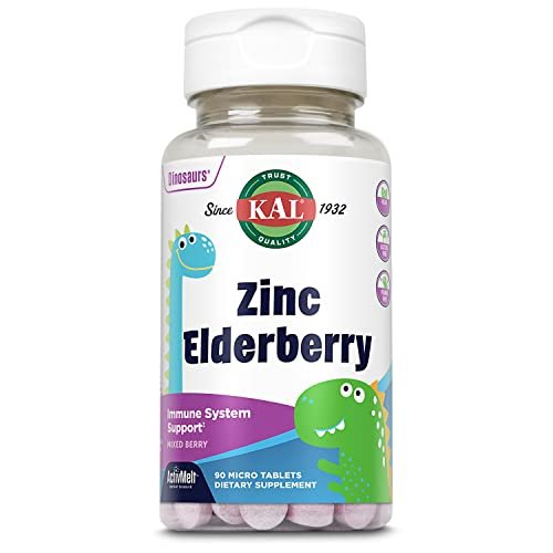 KAL Kids Zinc Elderberry Dinosaurs, Immune Support Supplement for Children with Sambucus Elderberry, Fast Dissolving Mixed Berry ActivMelts, Fun Tasty Dino Shapes, Vegan, 90 Servings, 90 Micro Tablets - görsel 5