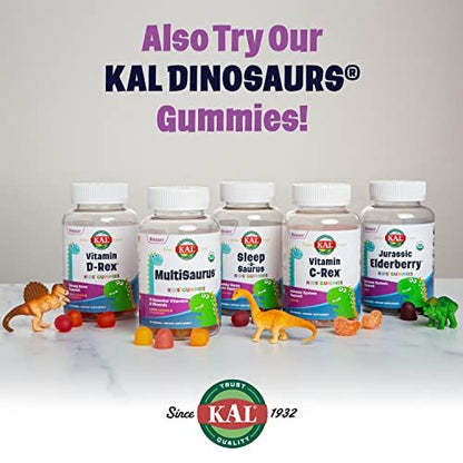 KAL Kids Zinc Elderberry Dinosaurs, Immune Support Supplement for Children with Sambucus Elderberry, Fast Dissolving Mixed Berry ActivMelts, Fun Tasty Dino Shapes, Vegan, 90 Servings, 90 Micro Tablets