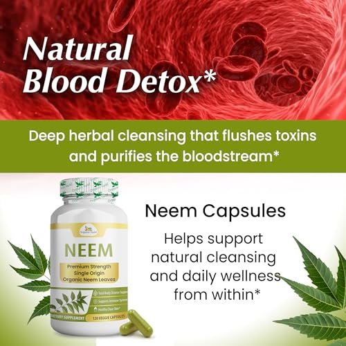 Organic Veda Neem Capsules – Herbal Supplement for Clear Skin, Immune & Gut Health For Men & Women - Single Origin True Green Neem Leaf Powder - Purifying & Cleansing Ayurveda Herb, 120 Vegan Capsules - görsel 7