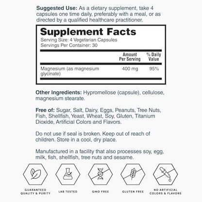 Nature’s Lab Gold Magnesium Glycinate 400mg - Supports Cardiovascular Health, Muscle & Nerve Function* – 120 Capsules (30 Day Supply)