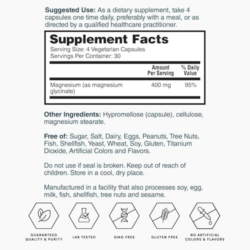 Nature’s Lab Gold Magnesium Glycinate 400mg - Supports Cardiovascular Health, Muscle & Nerve Function* – 120 Capsules (30 Day Supply) - görsel 2