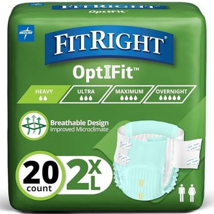 FitRight Adult Incontinence Briefs with Tabs, Moderate Absorbency, 2XL (60" to 70"), 20 Count