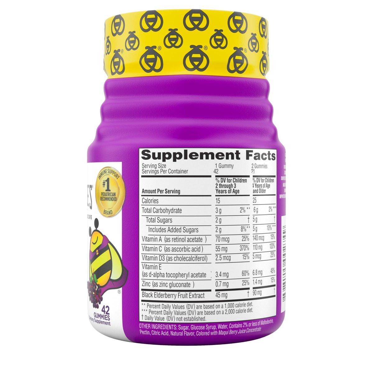 Zarbee’s Elderberry Gummies for Kids, Immune Support Supplement with Vitamins A, C, D3, E, & Zinc, Gluten & Gelatin Free, No Artificial Flavors, Natural Berry Flavor, Ages 2+, 42 ct - görsel 2