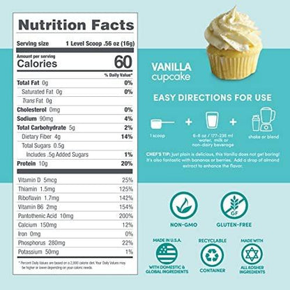 Designer Wellness Designer Lite Low Calorie Natural Protein with Prebiotic Fiber, Key Vitamins & Minerals, Vanilla Cupcake, 9.03 oz