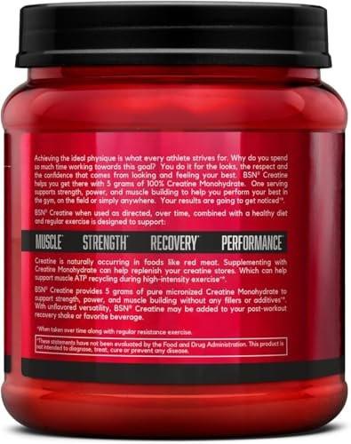 BSN Micronized Creatine Monohydrate Powder, Unflavored, 5g per Serving, 60 Servings