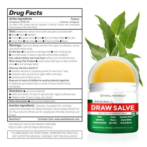 OWELL NATURALS Drawing Salve Ointment for Boil & Cyst Removal, Deep Ingrown Hair, Splinter Remover, Bug Spider Bites, Bee Sting, Mosquito Itching, Poison Ivy, 1 fl Oz (Pack of 2) - görsel 10
