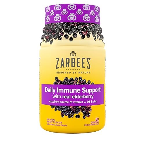 Zarbee’s Daily Immune Support* Gummies with Real Elderberry, Vitamins A, C, D3, E, Zinc, Antioxidants and Flavonoids, No Artificial Sweeteners or HFCS, Suitable for Ages 12 and Up, 60 Count Bottle - görsel 7