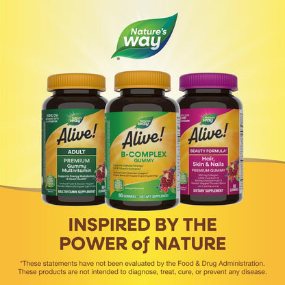 Nature's Way Alive! Vitamin B Complex Gummies, Cellular Energy Support*, 8 B-Vitamins, Vegetarian, Mango Flavored, 60 Count