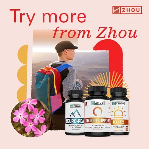 ZHOU Thyroid Support - Thyroid Supplement for Women & Men with Zinc, Iodine, & Selenium, Cellular Energy Thyroid Complex with Ashwagandha, Kelp - 60 Veggie Capsules (Pack of 1) - görsel 1