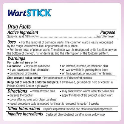 WartStick Maximum Strength Salicylic Acid Solid-Stick Common and Plantar Wart Remover 2 Pack, 0.4 Oz
