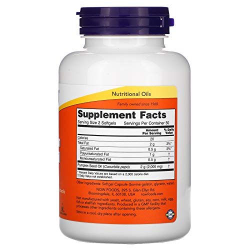Now Foods Pumpkin Seed Oil 1000mg Soft-gels, – Value Size: 200 softgels per package (two 100-count bottles) for – Image 5