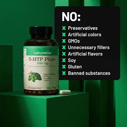 NatureWise 5-HTP 200mg Supplement from Griffonia Seeds with Cofactor Vitamin B6 - Mood Support and Natural Sleep Aid for Adults - Delayed-Release, Vegan - 30 Count (1-Month Supply)