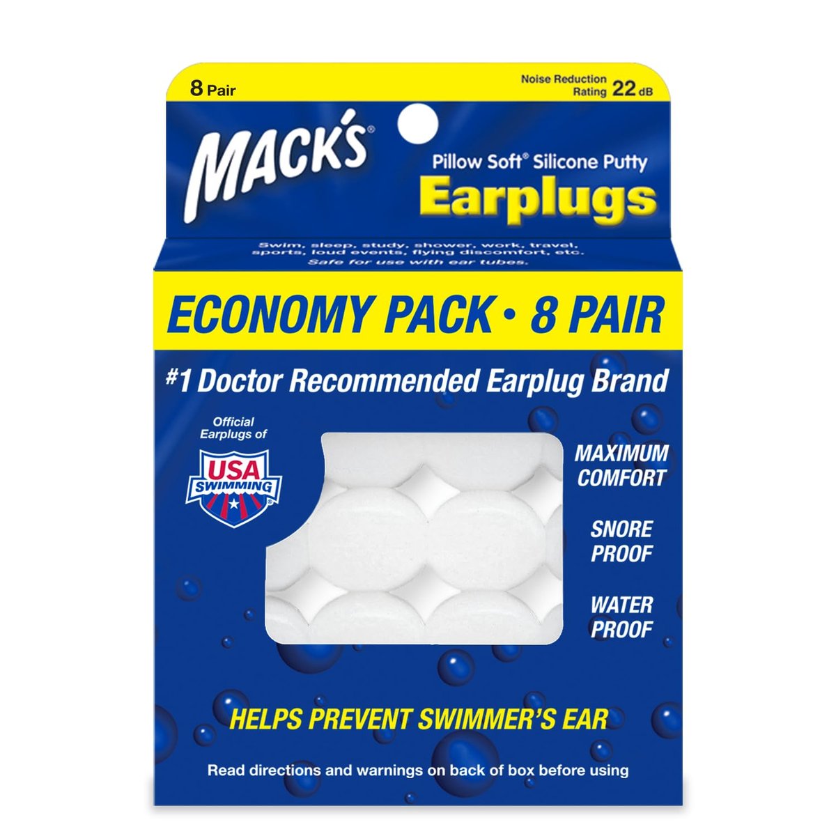 Mack's Pillow Soft Silicone Earplugs, 8 Pair - The Original Moldable Silicone Putty Ear Plugs for Sleeping, Snoring, Swimming, Travel, Concerts and Studying | Made in USA - görsel 1