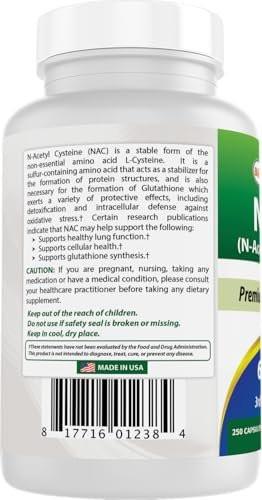 Best Naturals NAC N-Acetyl-Cysteine 600 mg 250 Capsules