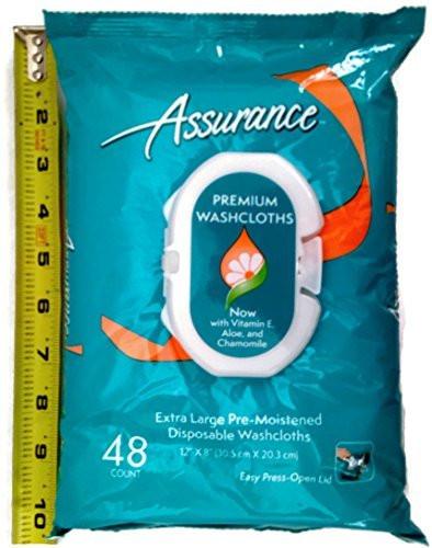 Assurance Premium Pre-moistened Disposable Washcloths, Extra Large, 48ct, Multipack of 4 (192 Wipes Total)