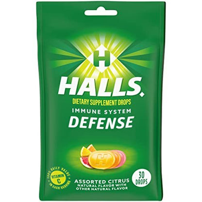 Halls Cough Drops, Assorted Citrus, Cranberry, 30 Count