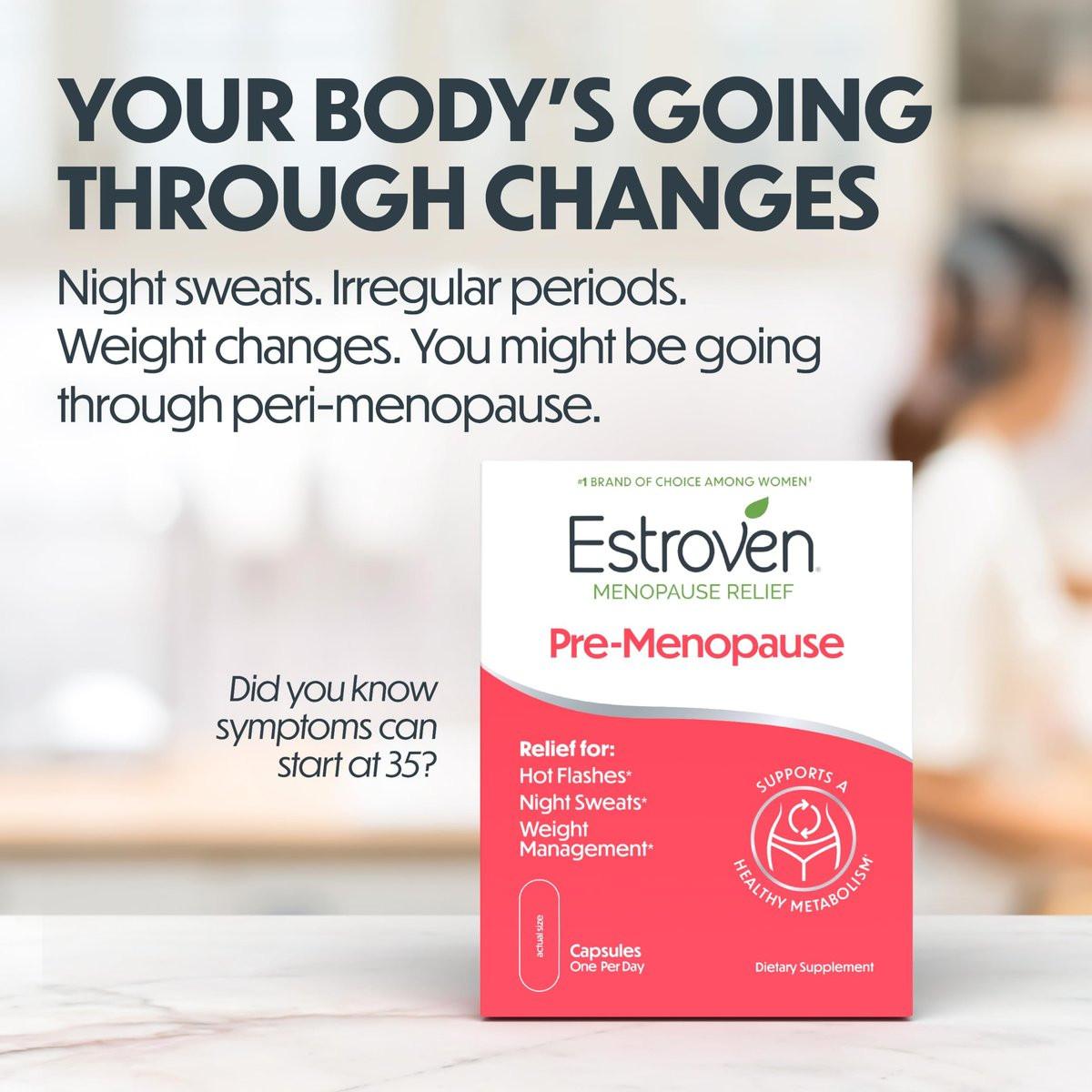 Estroven Pre-Menopause Relief, 30 Ct., Clinically Proven Ingredients, Provides Menopause Relief plus Night Sweats & Hot Flash Relief, Drug-Free & Estrogen Free - görsel 1