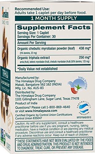Himalaya Organic Triphala - Digestive Health Supplement for Colon Cleanse & Occasional Bloating and Constipation Relief - USDA Organic, Vegan, Non-GMO, Gluten Free, 688 mg, 30 Caplets - görsel 4
