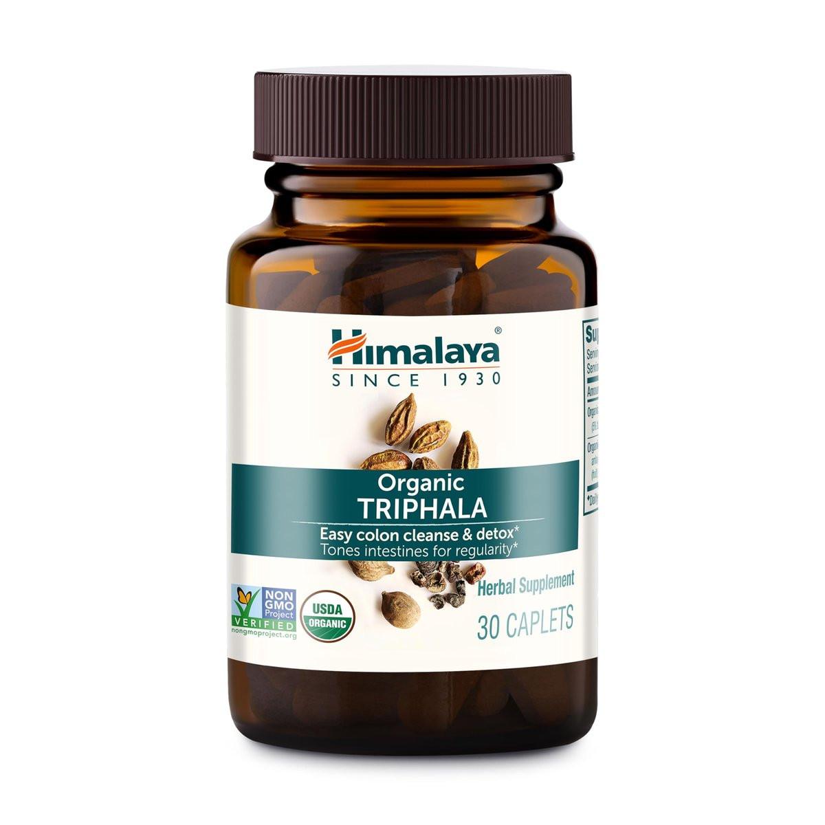 Himalaya Organic Triphala - Digestive Health Supplement for Colon Cleanse & Occasional Bloating and Constipation Relief - USDA Organic, Vegan, Non-GMO, Gluten Free, 688 mg, 30 Caplets - görsel 1