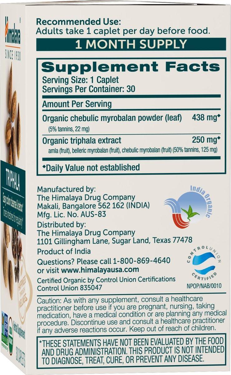 Himalaya Organic Triphala - Digestive Health Supplement for Colon Cleanse & Occasional Bloating and Constipation Relief - USDA Organic, Vegan, Non-GMO, Gluten Free, 688 mg, 30 Caplets - görsel 3