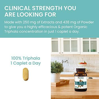 Himalaya Organic Triphala - Digestive Health Supplement for Colon Cleanse & Occasional Bloating and Constipation Relief - USDA Organic, Vegan, Non-GMO, Gluten Free, 688 mg, 30 Caplets