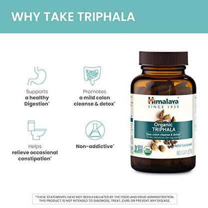 Himalaya Organic Triphala - Digestive Health Supplement for Colon Cleanse & Occasional Bloating and Constipation Relief - USDA Organic, Vegan, Non-GMO, Gluten Free, 688 mg, 30 Caplets