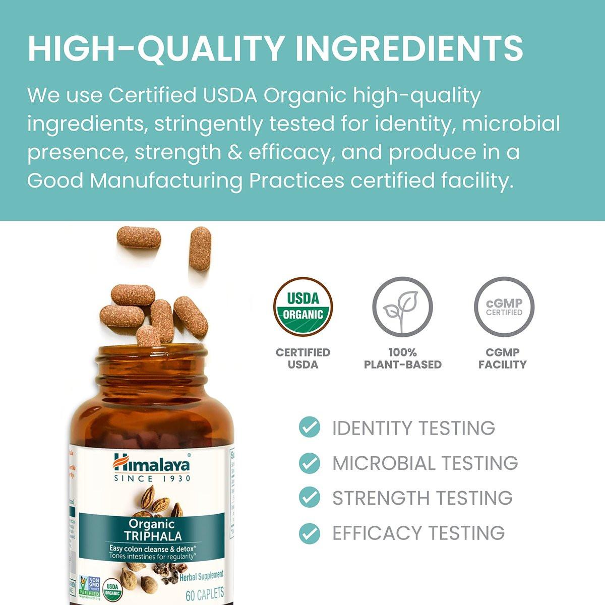 Himalaya Organic Triphala - Digestive Health Supplement for Colon Cleanse & Occasional Bloating and Constipation Relief - USDA Organic, Vegan, Non-GMO, Gluten Free, 688 mg, 30 Caplets - görsel 9