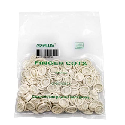 G2PLUS Disposable Latex Finger Cots Rubber, 140g (Approx 205 PCS) Fingertips Protective Finger Art Latex Tissue Finger Cot (White)