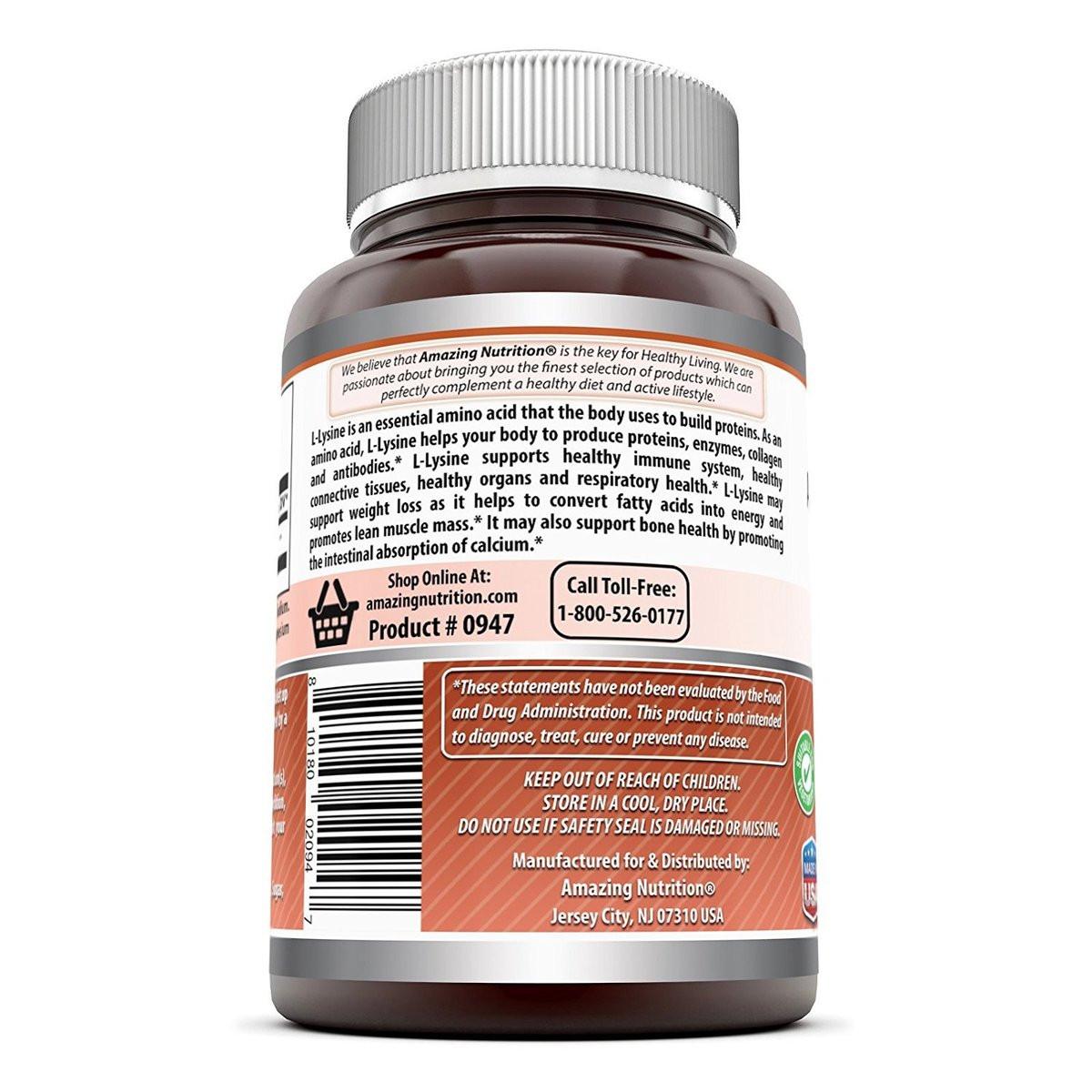Amazing Formulas L-Lysine 1000 Mg Amino Acid Supplement | Tablets | Non-GMO | Gluten-Free | Made in USA (1 Pack | 180 Count) - görsel 6