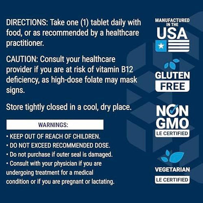 Life Extension High Potency Optimized Folate – L-methylfolate – Folic Acid, 8500 mcg DFE – Heart & Brain Support, Healthy Homocysteine Levels – Gluten-Free, Non-GMO, Vegetarian – 30 Tablets