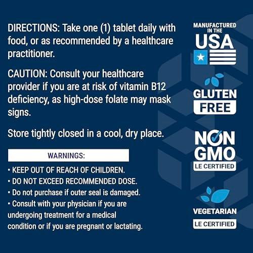 Life Extension High Potency Optimized Folate – L-methylfolate – Folic Acid, 8500 mcg DFE – Heart & Brain Support, Healthy Homocysteine Levels – Gluten-Free, Non-GMO, Vegetarian – 30 Tablets - görsel 8