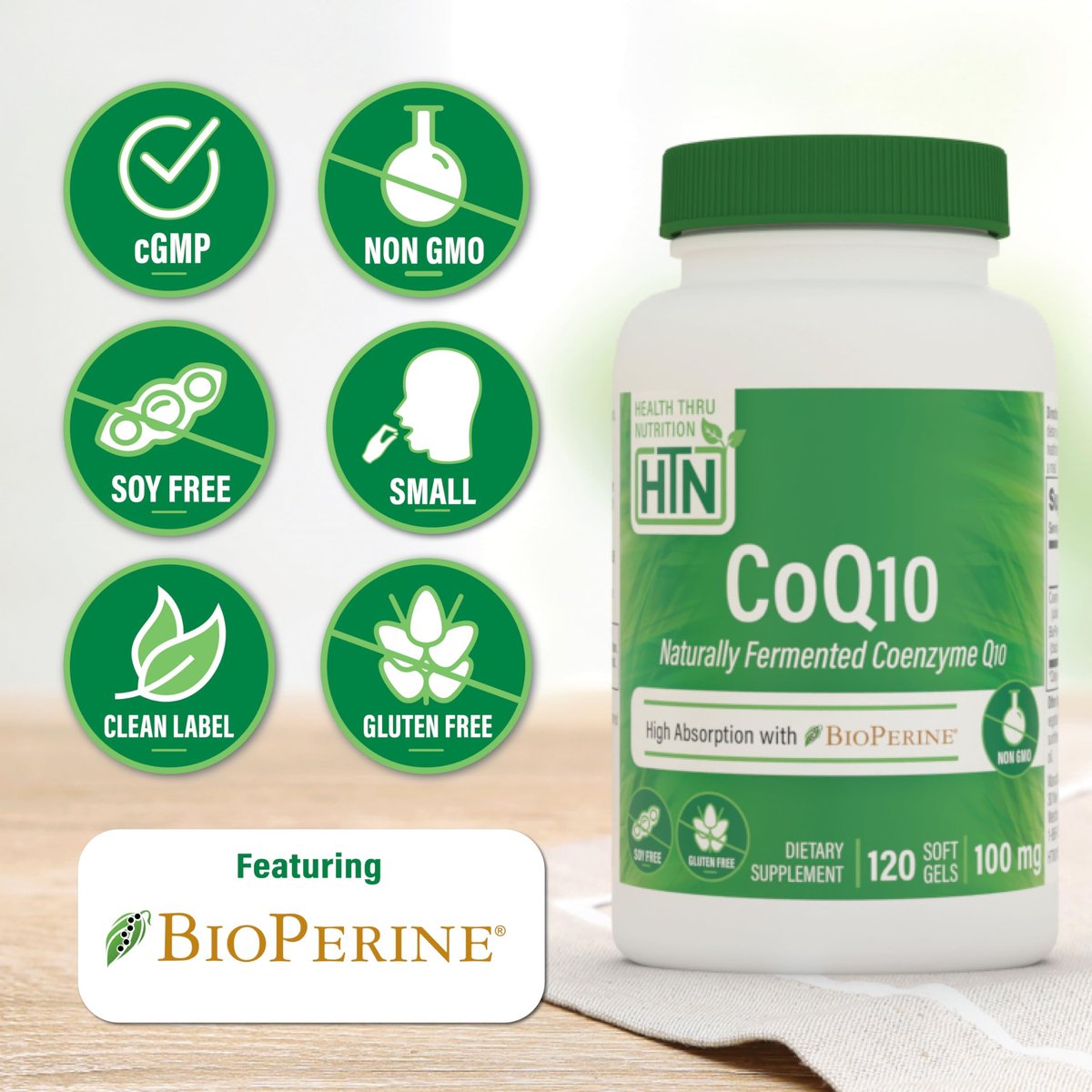 Health Thru Nutrition CoQ-10 100mg with BioPerine 120 Softgels | High Absorption Naturally Fermented USP Grade Coenzyme Q10 Supplement | 3rd Party Tested | Heart Health and Energy Support - görsel 5